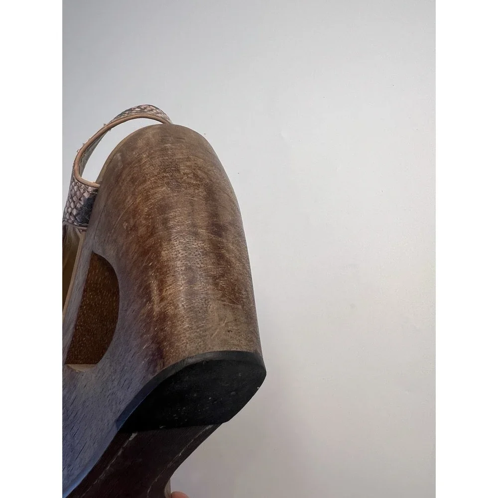 Anthropologie Schuler & Sons Wedges Women 7B Leather Reptile‎ Wood Heels Naja